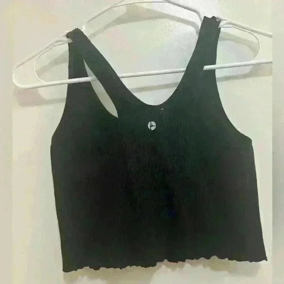 90 Degrees by Reflex Black Cropped Ribbed Ruffle Tank Top OS - Picture 4 of 6